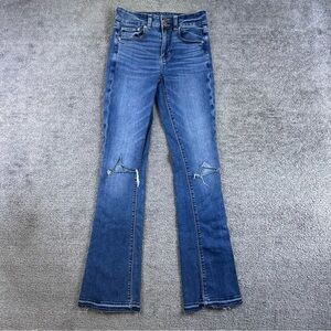 American Eagle Jeans Women 4 Long Hi-Rise Artist Flare Distressed Super Stretch
